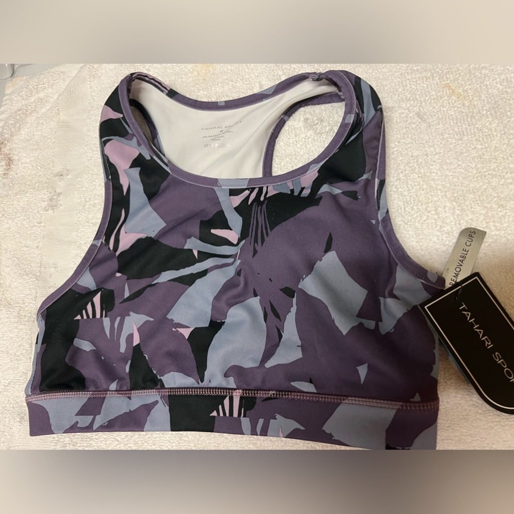 TAHARI SPORT new with tags $34 Sports Bra Medium. Purple, gray & black